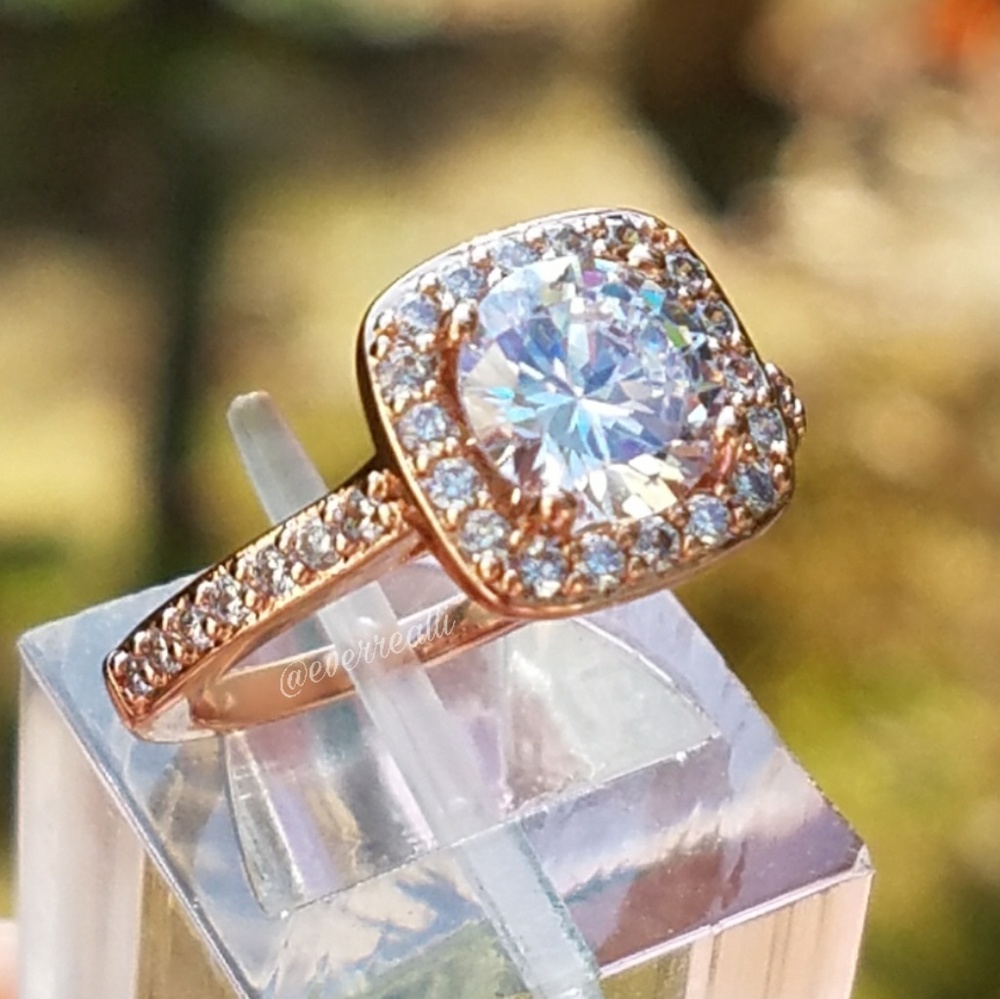Rose Gold Round Brilliant Cut Halo Engagement Ring - Picture 3 of 8